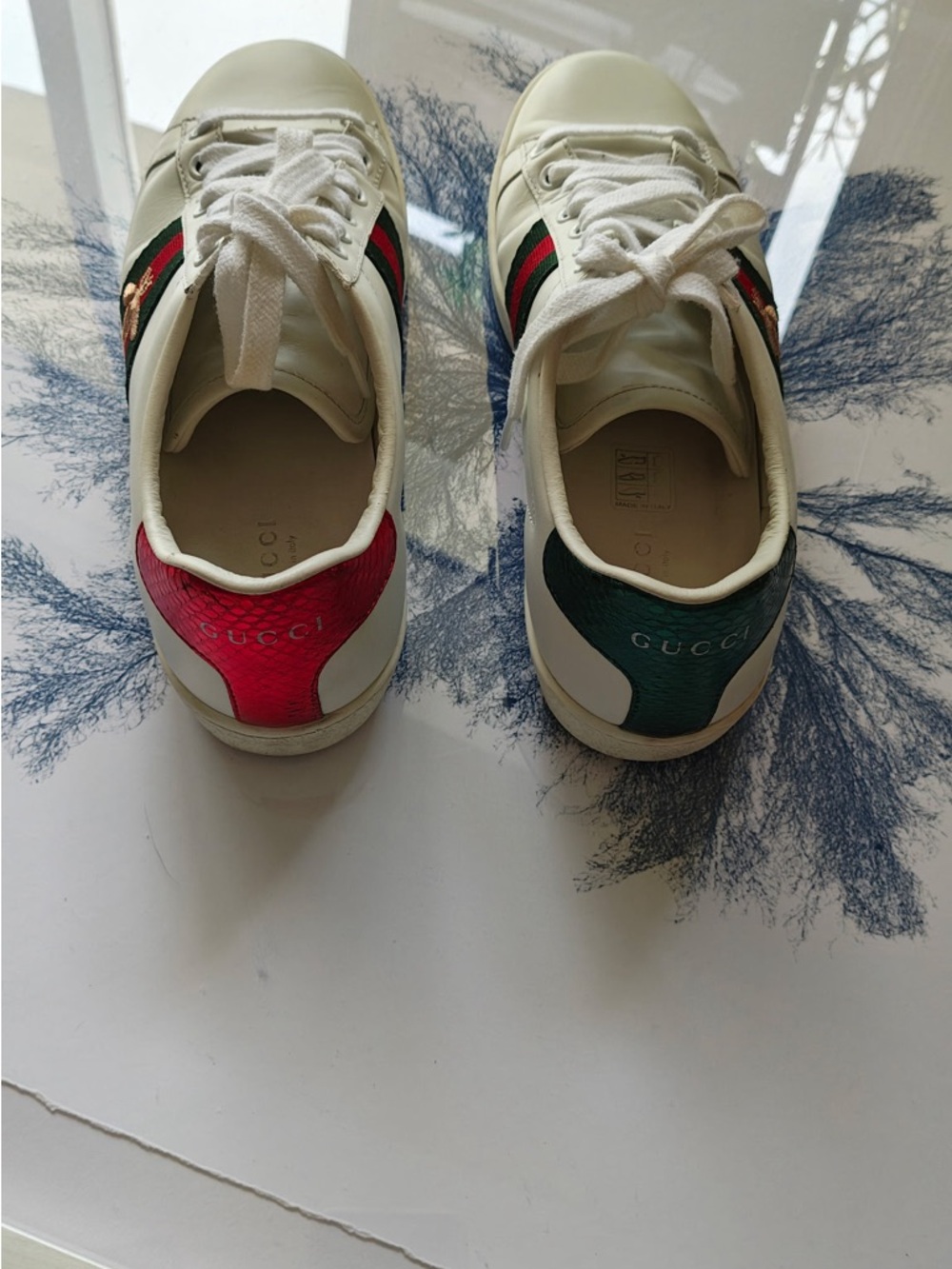 Gucci White Leather Sneakers with Green and Red Web - Picture 4 of 8